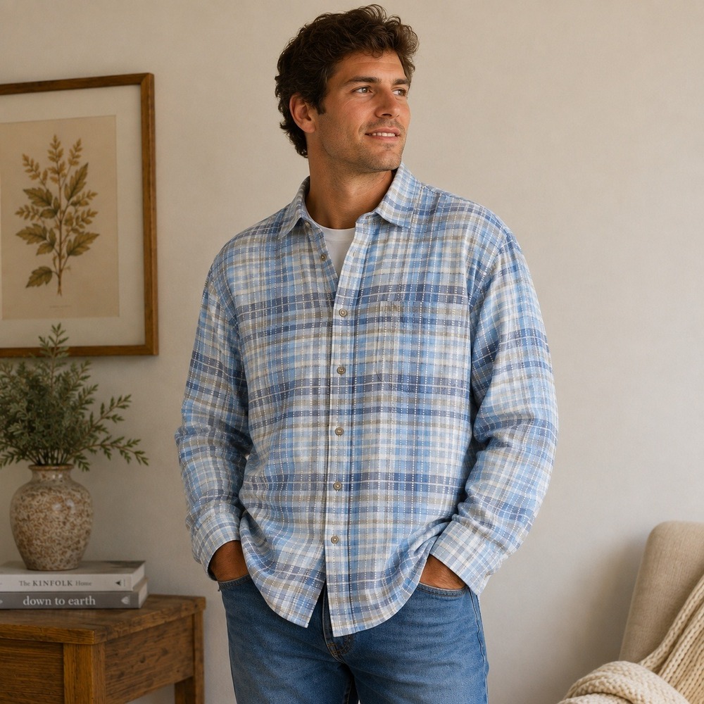 Carbon 2 Cobalt Button Down Shirt Men Large Blue Plaid Long Sleeve Cotton Casual